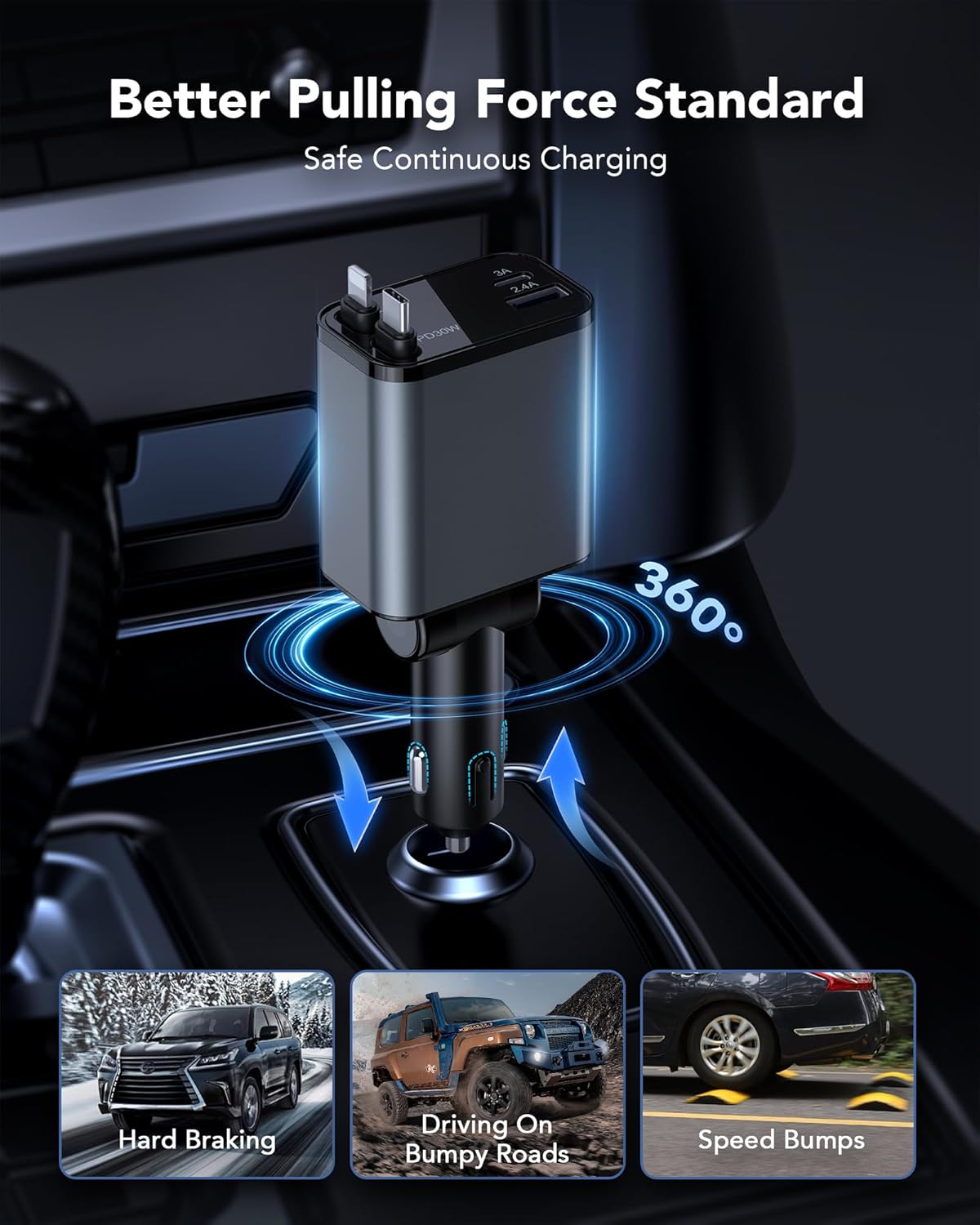 2026 Updated 78W Retractable Car Charger