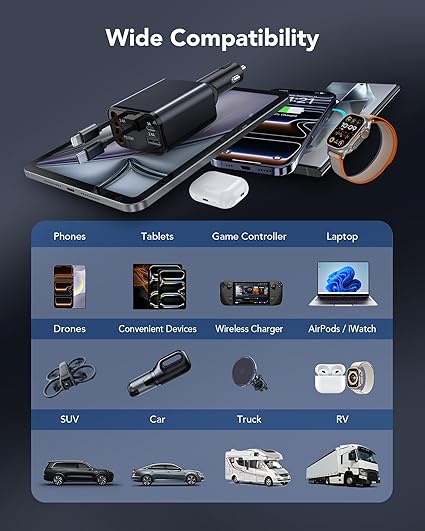 2026 Updated 78W Retractable Car Charger